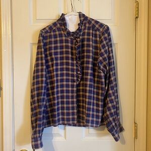 Sezane Multicolor Plaid Ruffle Blouse